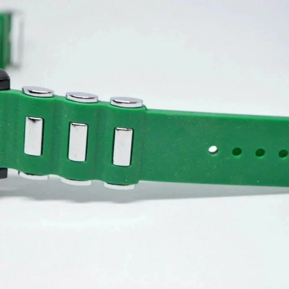 Terner Quartz Black Silver Green Band Wrist Watch